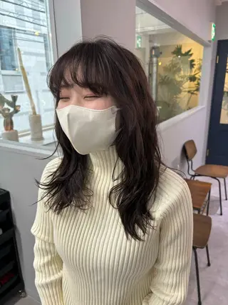 ミディアム カラー パーマ きよはらちさき🍑 柔らかカラー🌱🫧のヘアスタイル