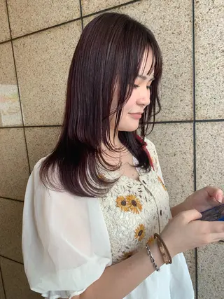 セミロング カラー moeka レイヤー /艶カラー/韓国のヘアスタイル