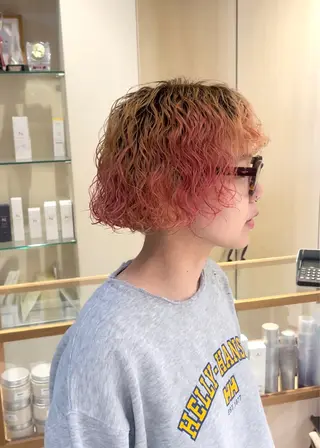 ミディアム カラー パーマ 大石 陽菜のヘアスタイル