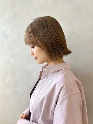 ショート カラー 結べるくびれボブ/透 明感カラーtaigaのヘアスタイル