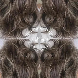 ロング カラー ハイライト、レイヤー カット/西梅田/中西のヘアスタイル