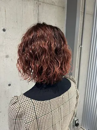 ミディアム パーマ 傷ませないカラー・ ボブ・リクト💥のヘアスタイル