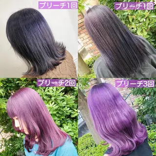 ミディアム カラー JuNブリーチに 縮毛矯正するプロのヘアスタイル