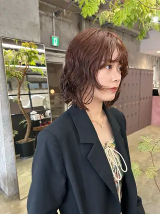 ミディアム カラー パーマ 小川真歩/パーマ /暖色オリーブのヘアスタイル