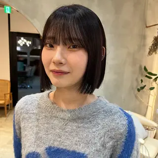 ミディアム カラー ボブ/巻ける縮毛矯正 /韓国レイヤーはなのヘアスタイル