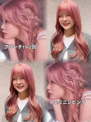 セミロング カラー レイヤー/韓国 ハイトーン興津史弥のヘアスタイル