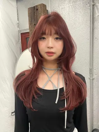 ロング カラー ヘアアレンジ ハッシュカット/ 韓国ヘア☽⋰mahoのヘアスタイル