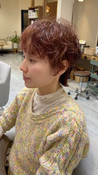 ショート パーマ amiehairroom所属・むらたナチュラルパー マ🌀透明感カラーのヘアスタイル