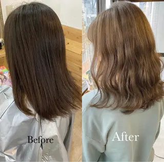 ミディアム カラー ヘアアレンジ ネイル マツエク・マツパ ハイライト、レイヤー カット/西梅田/中西のヘアスタイル