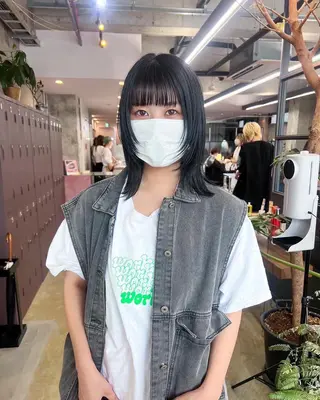 ミディアム カラー 暖色カラー/オリーブ /ミニボブ/白柳美空のヘアスタイル