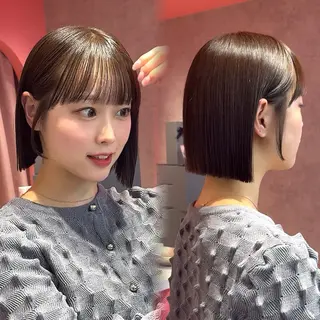 ショート カラー 山崎/ボブ縮毛矯正 レイヤー髪質改善のヘアスタイル