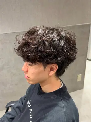 ショート カラー パーマ メンズ 【シャドウパーマ センターパート】義心のヘアスタイル