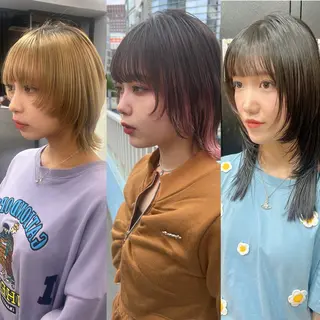 ミディアム ブリーチ/ウルフ ハッシュカット/石山のヘアスタイル