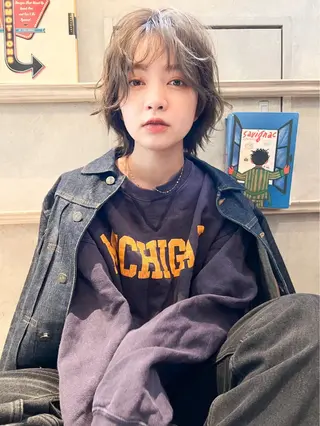 ミディアム パーマ ヘアアレンジ ハイトーン/美髪矯正 🍃大江拓実のヘアスタイル