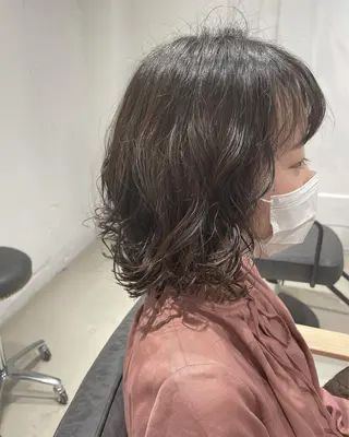 ショート パーマ 暖色カラー🍊 ボブ🌿顔周りcutのヘアスタイル