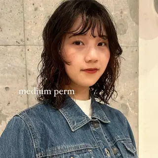 ミディアム カラー パーマ ボブ/レイヤー/ニュ アンスパーマ/小夏のヘアスタイル