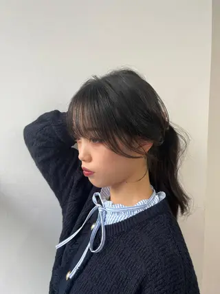 ロング 韓国ヘア レイヤーカットのヘアスタイル