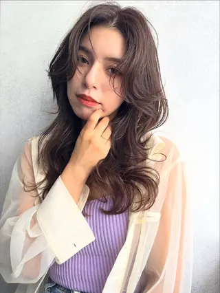 セミロング カラー 韓国ヘア×髪質改善 縮毛矯正のヘアスタイル
