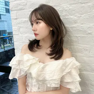 ミディアム カラー 韓国ヘア♡ 顔まわりカットayaのヘアスタイル