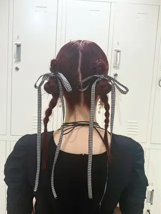 ロング カラー ヘアアレンジ アレンジ🎀暗髪🥣 FACE。らんのヘアスタイル