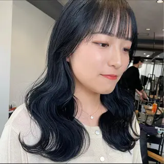 ミディアム 切りっぱなしボブイヤ リングカラー清水隆央のヘアスタイル