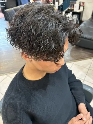 ミディアム パーマ メンズ 大阪/梅田/シャドウ パーマ/ノボリユウタのヘアスタイル