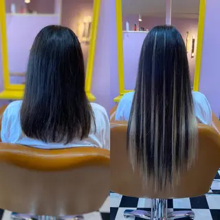 ロング ヘアアレンジ カラー チビ編み込みエクステ シールEXどぅ〜すのヘアスタイル