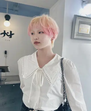 ショート オト/レイヤー/ Wカラーのヘアスタイル