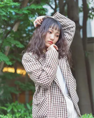 ミディアム カラー パーマ ヘアアレンジ ケアブリーチ/ ハイトーン/牧野のヘアスタイル