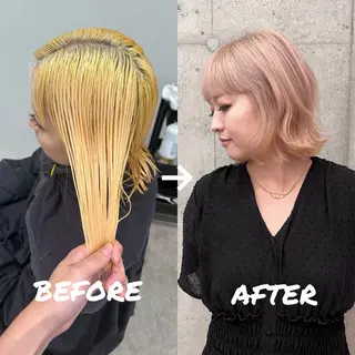 カラー 立川ハイトーンピンク 宮崎のヘアスタイル
