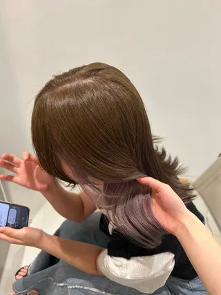ミディアム カラー ハイトーン/艶髪/ 暗髪/韓国/sanaのヘアスタイル