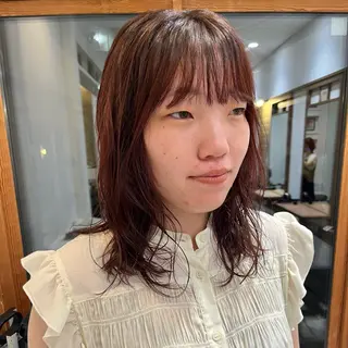 セミロング カラー パーマ ヘアアレンジ 無料カットモデル‪✨ ✂️Nanami🌷のヘアスタイル