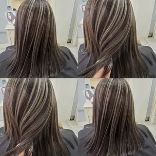 ミディアム ツヤ髪✨縮毛矯正 ハイトーンカラーのヘアスタイル