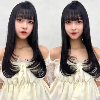 ロング パーマ 学割🍒韓国風カット 縮毛矯正市川悟のヘアスタイル