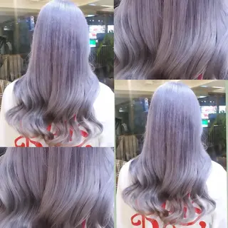 ロング ツヤ髪✨縮毛矯正 ハイトーンカラーのヘアスタイル