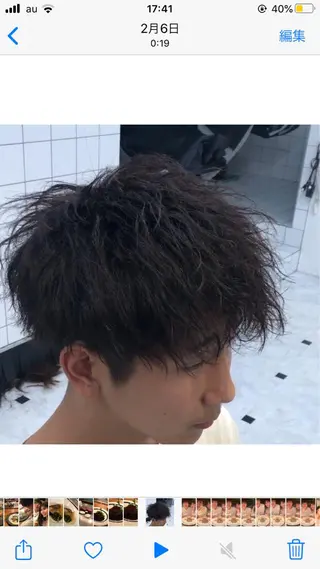 ショート パーマ メンズ ベージュグレージュ 💕しゅーじ💕のヘアスタイル