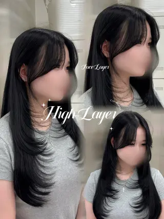セミロング カラー 韓国レイヤー ハッシュカットのヘアスタイル