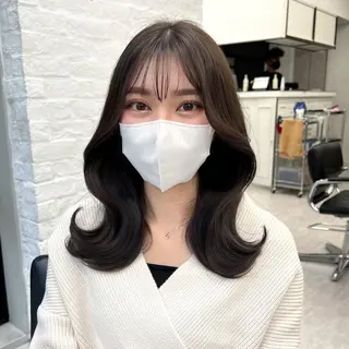 セミロング 韓国ヘア♡ 顔まわりカットayaのヘアスタイル