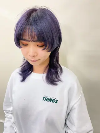 ミディアム カラー レイヤーウルフ エクステ磯部のヘアスタイル