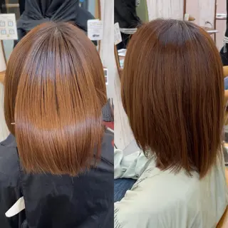 ミディアム パーマ ボブ縮毛矯正 韓国レイヤーRINAのヘアスタイル