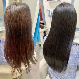 セミロング クセ、艶にお悩みの方 ブリーチ毛にも縮毛可のヘアスタイル