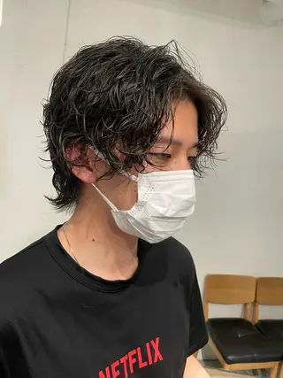 ミディアム パーマ メンズ スパイラルパーマ 🌐hina⭐️のヘアスタイル