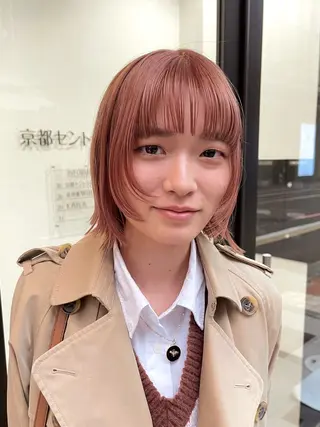 ミディアム カラー 似合わせレイヤー ケアブリーチ矢作のヘアスタイル
