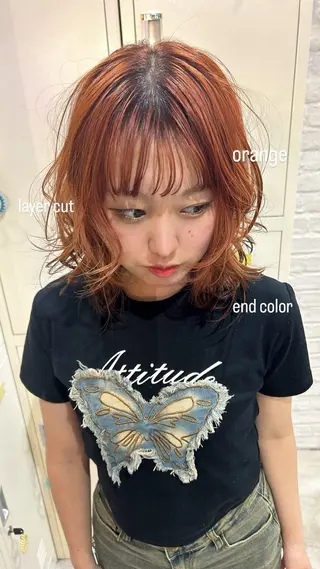 ミディアム カラー 暖色/艶カラー/ エクステ/ユリヤのヘアスタイル