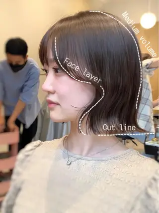 ミディアム カラー パーマ ヘアアレンジ 小野寺瑞希 /最小顔カットのヘアスタイル