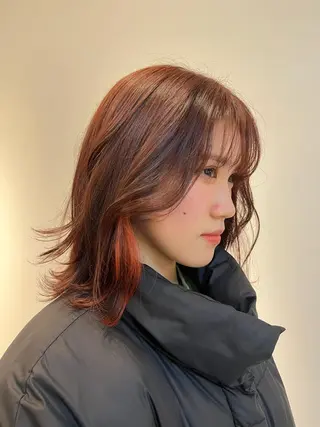 セミロング 藤井 美歩/赤髪のヘアスタイル
