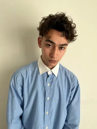 ショート カラー パーマ メンズ ベージュ/グレージュ 恵比寿/丸山陽平のヘアスタイル