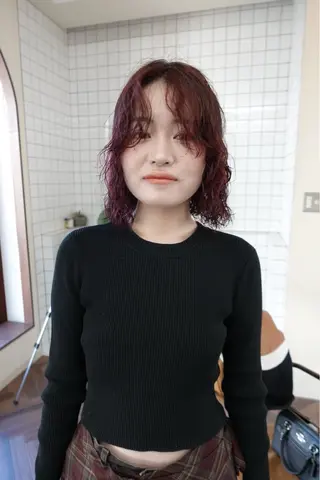 ショート カラー パーマ ボブパーマ/パーマ ウルフパーマのヘアスタイル