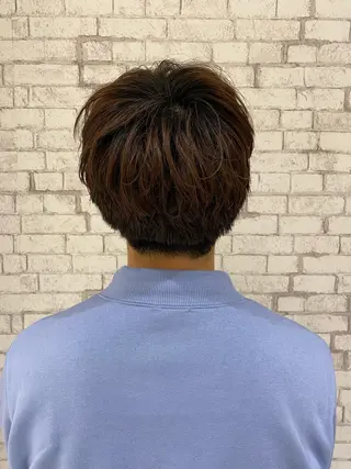 ショート カラー パーマ ヘアアレンジ メンズ ブリーチなし艶カラー 東家のヘアスタイル