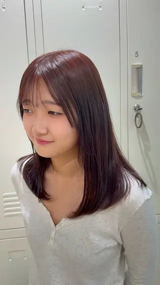 セミロング カラー 暖色🧡カット モデル💖石川町のヘアスタイル